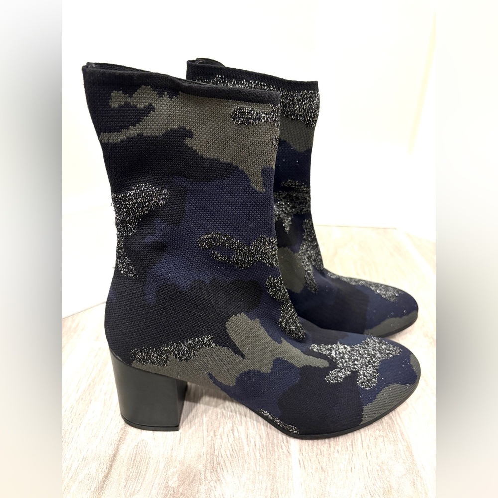 Zadig & Voltaire Blue/Black Camouflage Print Canvas Heel Ankle Boots Size 8 (39) - Picture 2 of 12